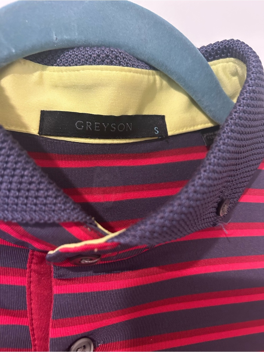 Greyson Men’s Navy and Red Striped Zip-Up Sweater